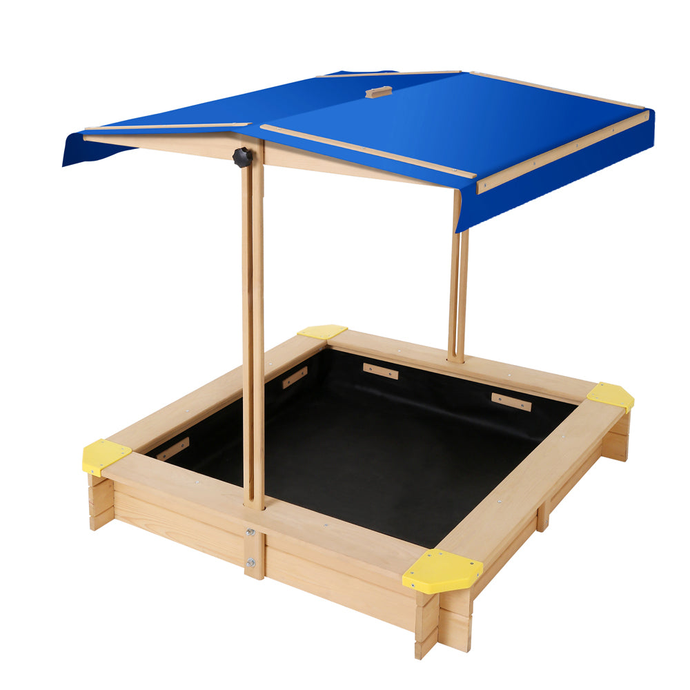 Kids Sandpit Wooden Sandbox Sand Pit with Canopy Bench