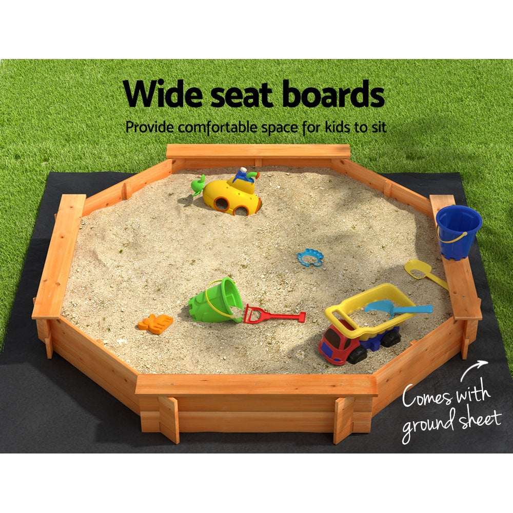 Kids Sandpit Wooden Round Sand Pit with Cover Bench Seat Beach Toys 182cm