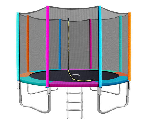 12FT Trampoline Round Trampolines Kids Safety Net Enclosure Pad Outdoor Gift Multi-coloured - SM Everyday Living