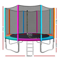 12FT Trampoline Round Trampolines Kids Safety Net Enclosure Pad Outdoor Gift Multi-coloured - SM Everyday Living