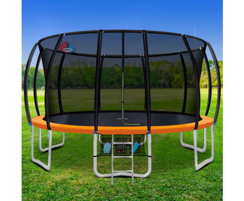 16FT Trampoline Round Trampolines With Basketball Hoop Kids Present Gift Enclosure Safety Net Pad Outdoor Orange