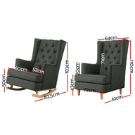 Rocking Armchair Feeding Chair Fabric Armchairs Lounge Recliner Charcoal - SM Everyday Living