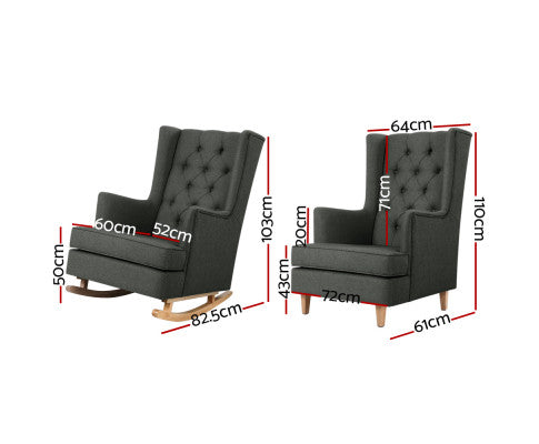 Rocking Armchair Feeding Chair Fabric Armchairs Lounge Recliner Charcoal