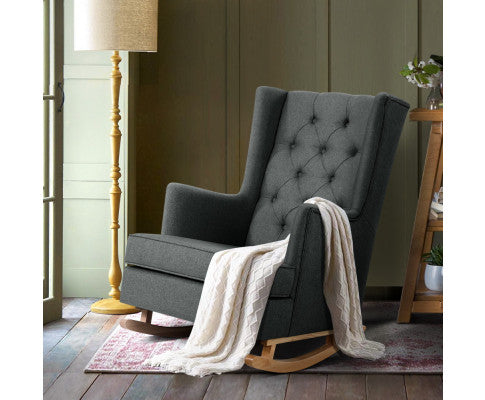 Rocking Armchair Feeding Chair Fabric Armchairs Lounge Recliner Charcoal - SM Everyday Living