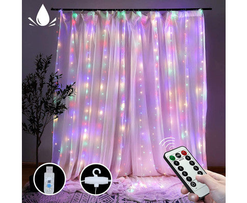 300 LEDs Window Curtain Fairy Lights 8 Modes and Remote Control for Bedroom (Multicolor, 300 x 300cm)