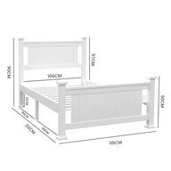 King Single Wooden Timber Bed Frame, White