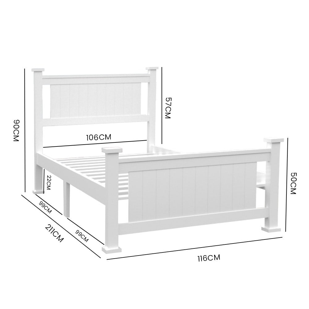 King Single Wooden Timber Bed Frame, White