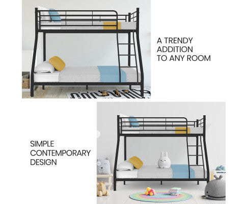 Kingston Slumber Metal Single over Double Bunk Bed Frame, Dark Matte Grey - SM Everyday Living