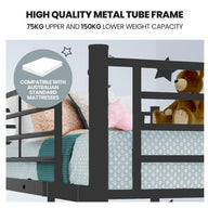 Kingston Slumber Metal Single over Double Bunk Bed Frame, Dark Matte Grey - SM Everyday Living