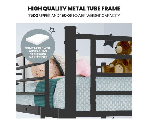 Kingston Slumber Metal Single over Double Bunk Bed Frame, Dark Matte Grey