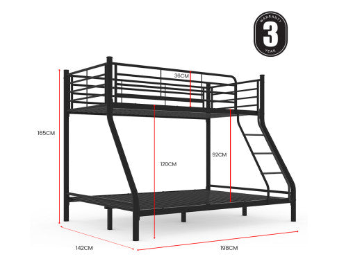 Kingston Slumber Metal Single over Double Bunk Bed Frame, Dark Matte Grey - SM Everyday Living