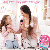 Kids Portable Karaoke with Two Microphones (Rectangle, Pink Flamingo)