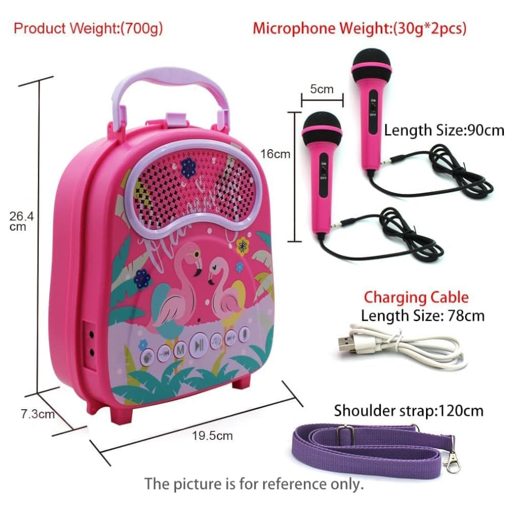 Kids Portable Karaoke with Two Microphones (Rectangle, Pink Flamingo)