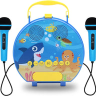 Kids Portable Karaoke with Two Microphones (Round, Blue Shark)