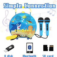 Kids Portable Karaoke with Two Microphones (Round, Blue Shark)