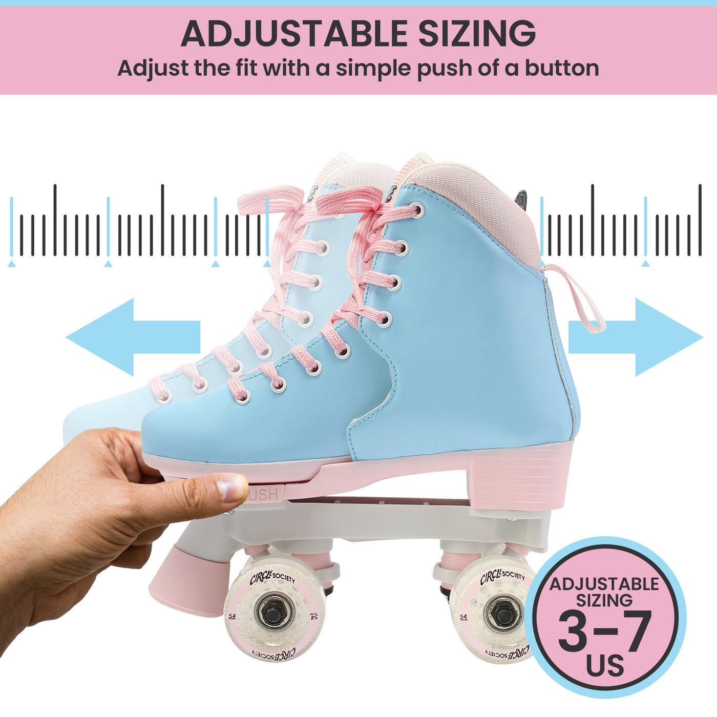 Circle Society Adjustable Kids Quad Roller Skates In Cotton Candy