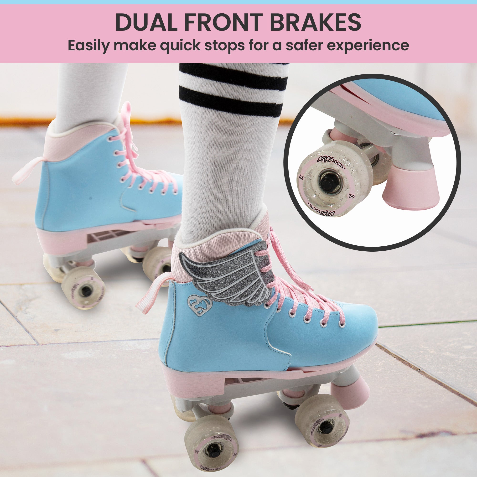 Circle Society Adjustable Kids Quad Roller Skates In Cotton Candy