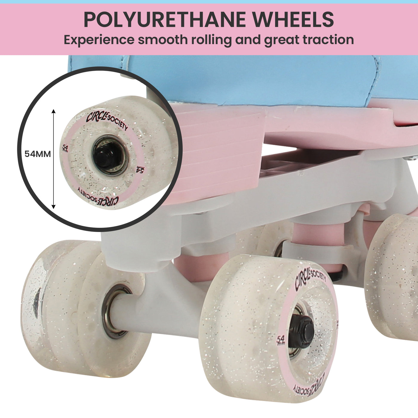 Circle Society Adjustable Kids Quad Roller Skates In Cotton Candy