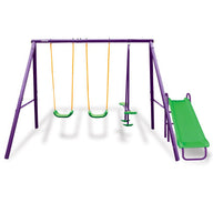 Kids 4-Seater Swing Set with Slide Purple Green - SM Everyday Living