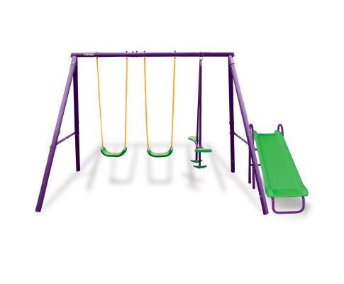 Kids 4-Seater Swing Set with Slide Purple Green - SM Everyday Living