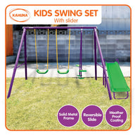 Kids 4-Seater Swing Set with Slide Purple Green - SM Everyday Living