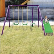 Kids 4-Seater Swing Set with Slide Purple Green - SM Everyday Living