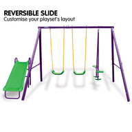 Kids 4-Seater Swing Set with Slide Purple Green - SM Everyday Living