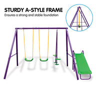 Kids 4-Seater Swing Set with Slide Purple Green - SM Everyday Living