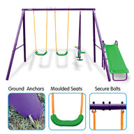 Kids 4-Seater Swing Set with Slide Purple Green - SM Everyday Living