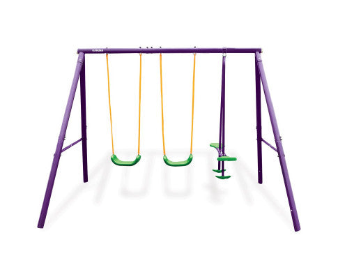 Kids 4-Seater Swing Set Purple Green