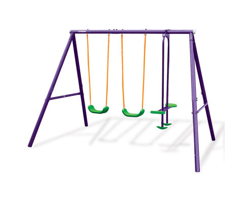 Kids 4-Seater Swing Set Purple Green