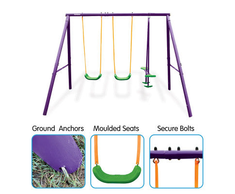 Kids 4-Seater Swing Set Purple Green