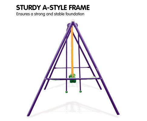 Kids 4-Seater Swing Set Purple Green