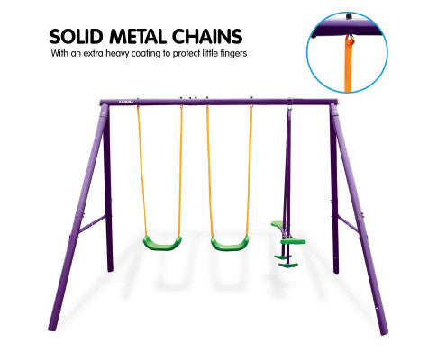 Kids 4-Seater Swing Set Purple Green