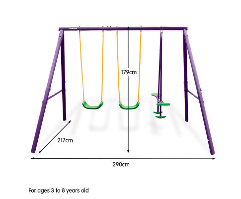 Kids 4-Seater Swing Set Purple Green