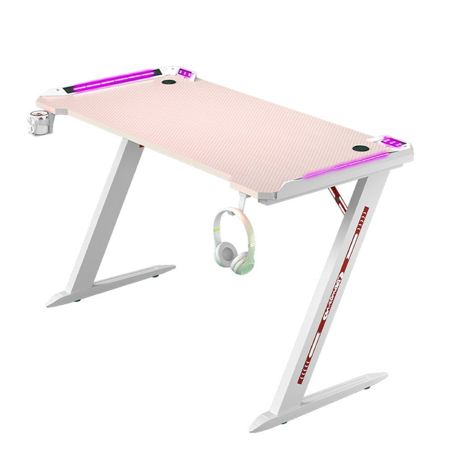 Gaming Desk Home Office Computer Z-Shaped Pink