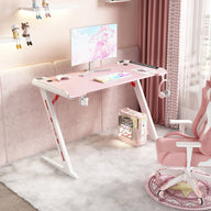 Gaming Desk Home Office Computer Z-Shaped Pink