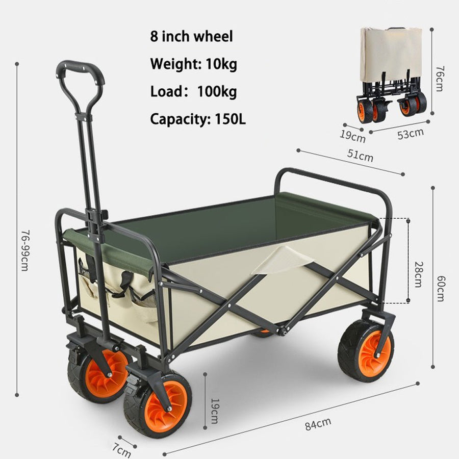 Beige Folding Beach Wagon Cart Trolley Collapsible