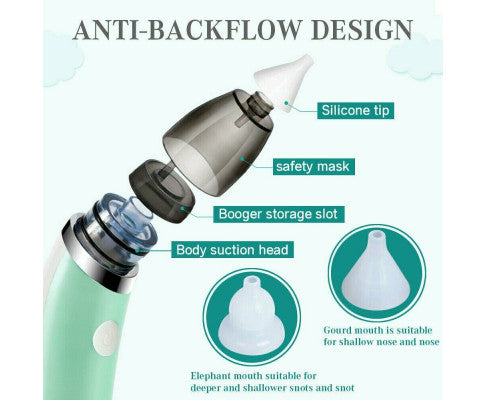 Baby Nasal Aspirator Electric Safe Hygienic Nose Cleaner Snot Sucker For baby (Green) - SM Everyday Living