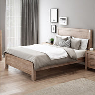 Bed Frame Single Size in Solid Wood Veneered Acacia Bedroom Timber Slat in Oak - SM Everyday Living