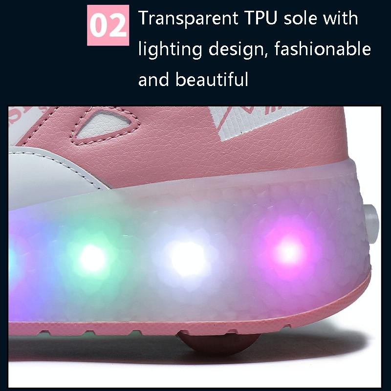 Rechargeable Light Wheel Skating Shoes For Kids - Size 36 Two-Wheeled