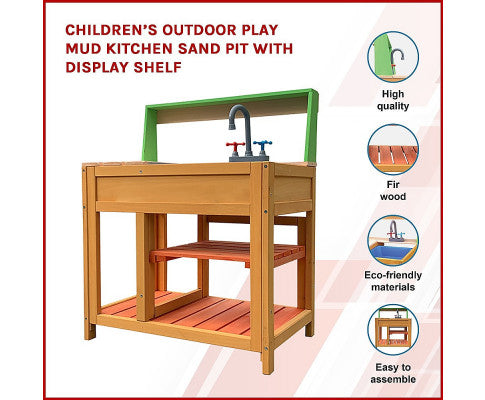 Children’s Outdoor Play Mud Kitchen Sand Pit with Display Shelf