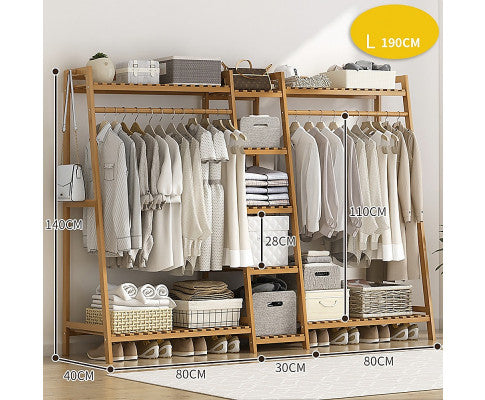 Clothes Rack Coat Garment Stand Bamboo Rail Hanger Airer Closet - SM Everyday Living