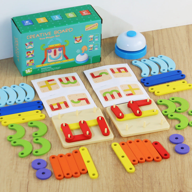 Children's Wooden Two-Player Creative Pegboard - Educational Toy for Number, Color, and Shape Recognition