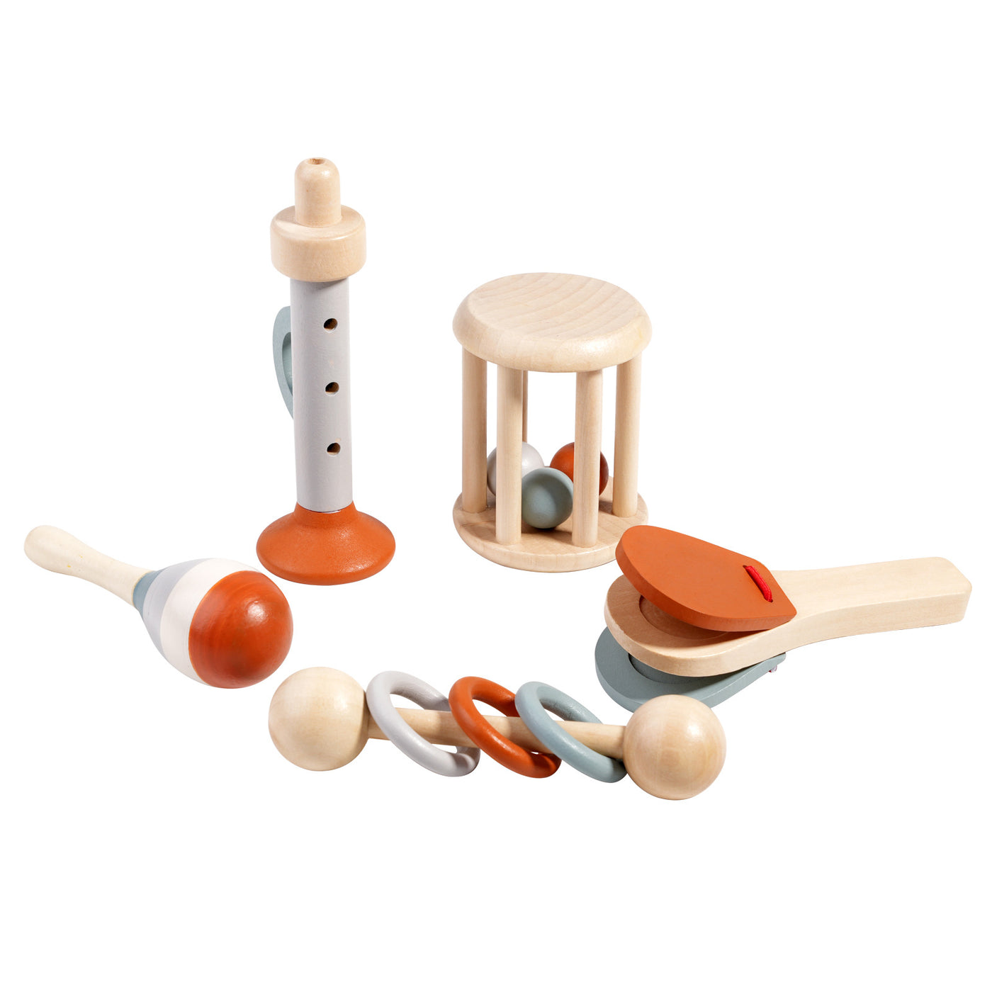 Wooden Orff Instrument Set for Kids – Includes Rattle, Maraca, Bell, Trumpet, and Bed Bell – Early Learning Musical Toy for Toddlers