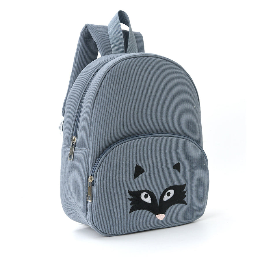 Cute Blue Fox Backpack - Soft Corduroy Material with Adjustable Straps