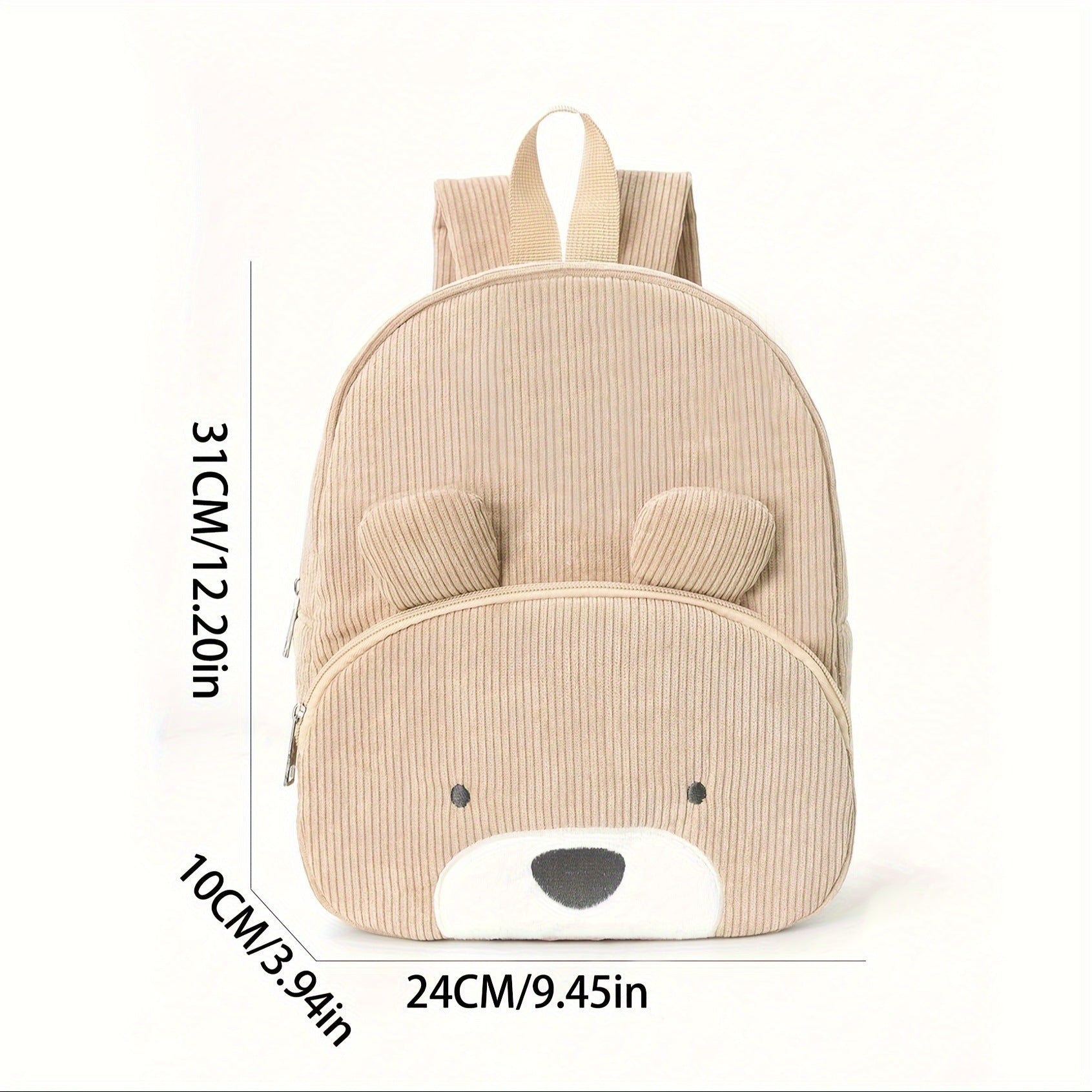 Cute Pink Bear Backpack - Soft Corduroy Material with Adjustable Straps