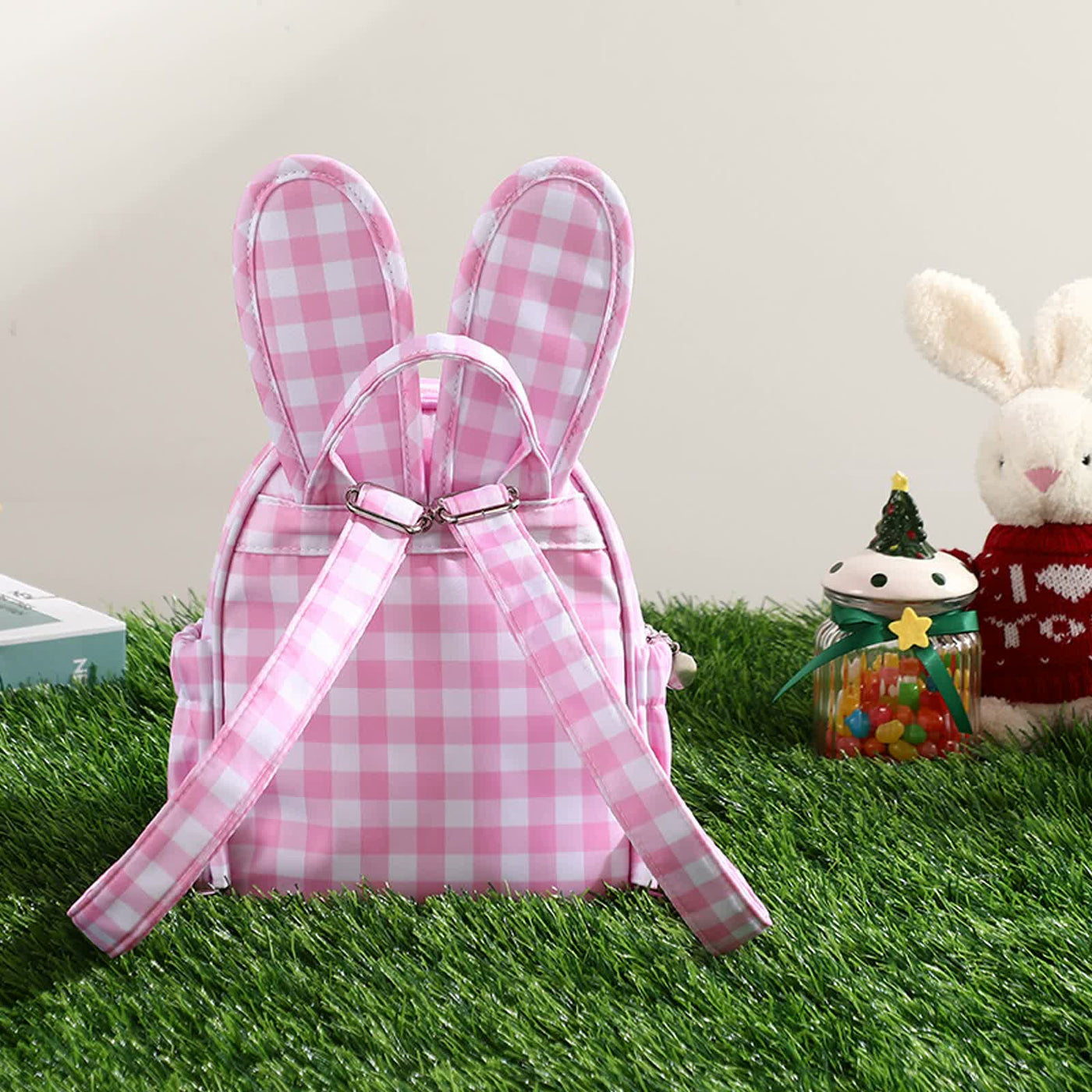 Khaki Kids Bunny Ear Gingham Backpack