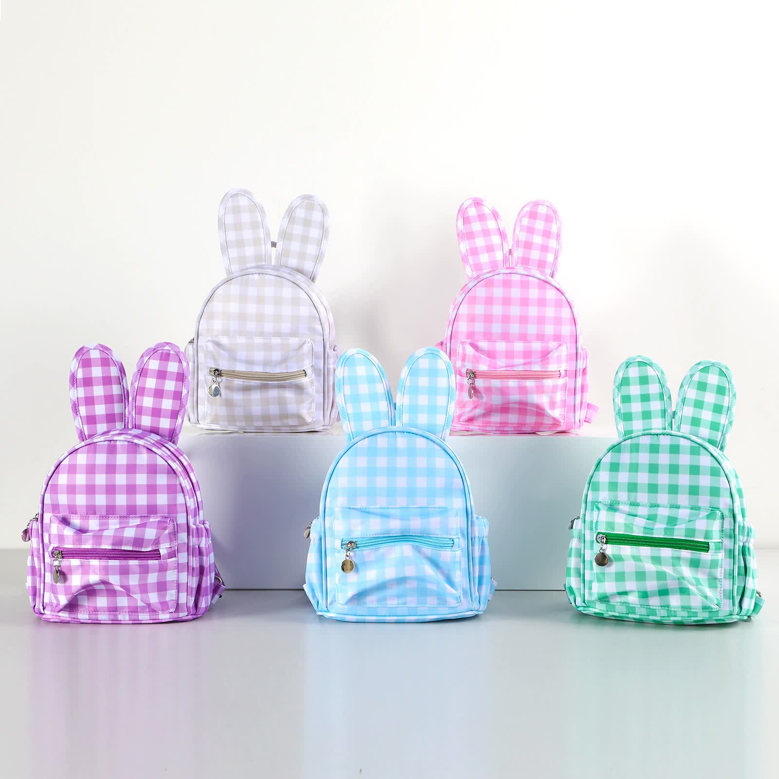 Khaki Kids Bunny Ear Gingham Backpack