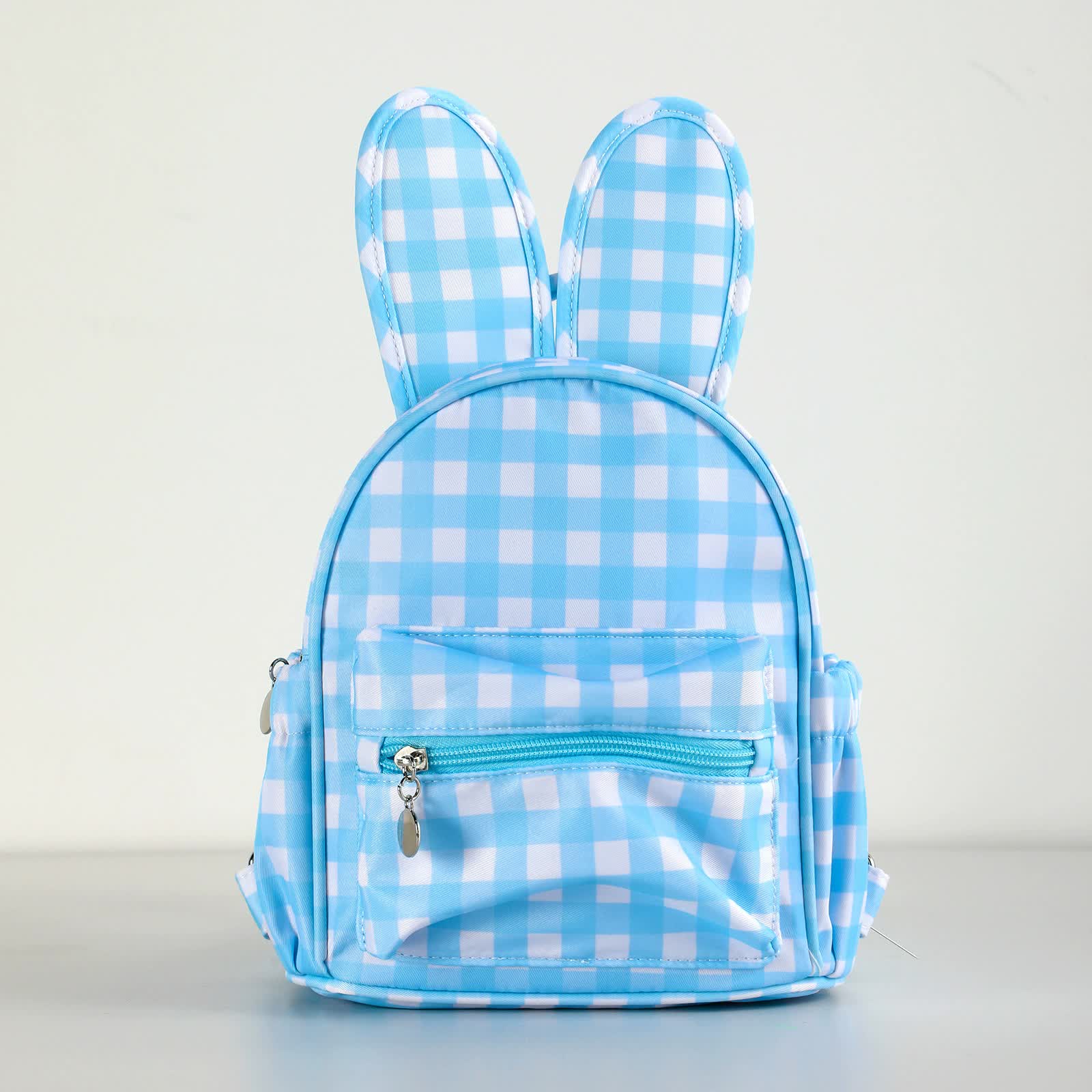 Blue Kids Bunny Ear Gingham Backpack